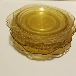 Six Depression Era Amber Madrid Sherbet Plates